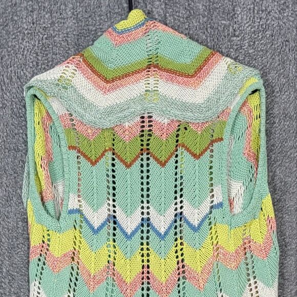 Anthropologie Rosie Neira Sweater Womens XS/S Green Chevron Sleeveless Cardigan - Picture 10 of 15